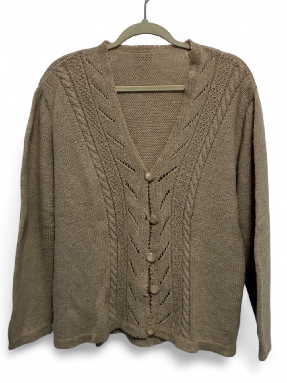 Vintage Beige Button Front Grandma Cardigan Sweater